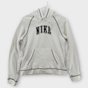 Nike Hoodie Youth Medium White Black Contrast Stitch Pullover Athletic Boys